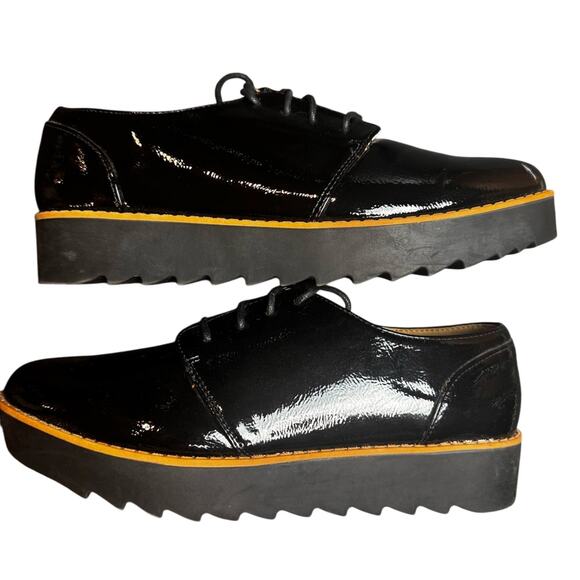 Chinese Laundry Shoes - Chinese Laundry Women’s Black Tan Trim Platform Oxford Shoes 10 M Academia Prepp